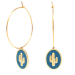 Les Tr&eacute;sors De Lily [Q2460] - Cr&eacute;oles cr&eacute;ateur acier 'Cactus' turquoise dor&eacute; - 33 mm- 18x14 mm t&uuml;rkiissinine