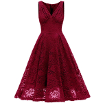 Naiste elegantne vintage pitskleit V kaelusega, kumerdatud rinnaga, kokkusurutud v&ouml;&ouml;kohaga l&uuml;psja balli uisutaja Midi kokteili&otilde;htu pidulik pidulik erijuhtumi varustus L burgundiapunane