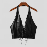 INCERUN Meeste suvised seksikad p&uuml;ksid Varrukateta Moodsa disainiga nahks&auml;rgid Clubwear &otilde;huke pluus S-5XL M must