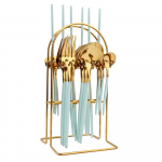 24 tk Western peegels&ouml;&ouml;giriistade komplekt koos luksuslike s&ouml;&ouml;giriistade hoiuriiuliga, kaasas nuga kahvel lusikas teelusikat&auml;is roostevabast terasest s&ouml;&ouml;gin&otilde;ud kuld/piparm&uuml;ndiroheline v&auml;rv