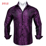 Paisley s&auml;rk meestele Veinipunane Sinine Roheline Hall Paisley S&auml;rk Siidist pikkade varrukatega s&auml;rk &Auml;rip&auml;evas&auml;rgid XXXL lilla