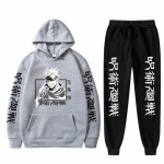 Meeste komplekt Anime Jujutsu Kaisen kapuutsiga p&uuml;ksid, meeste vabaaja 2tk Komplektid pikkade varrukatega Harajuku Gojo Satoru Graphics kapuutsiga dressipluusid S