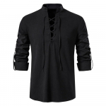 Uus meeste vabaaja pluus puuvillane linane s&auml;rk Topid pikkade varrukatega triiks&auml;rk Kevad-s&uuml;gis kaldus pluus Vintage jooga s&auml;rgid L must