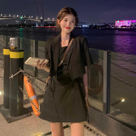 Kleidikomplektid Naiste Soliidne mood Side Vaba aeg T&auml;navar&otilde;ivad Sobivad suvised bleiserid Korea stiilis magusad kaheosalised r&otilde;ivad naistele XXL must