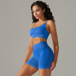 Nessaj suvine joogakomplekt Naiste treeningkost&uuml;&uuml;mid &Otilde;mblusteta Push Up rinnahoidja k&otilde;rge v&ouml;&ouml;kohaga l&uuml;hikesed p&uuml;ksid J&otilde;usaali spordir&otilde;ivad M sinine