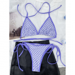 Seksikas laineprindiga p&auml;itsetega bikiinid naiste ujumistrikoo, naiste ujumisriided, kaheosaline bikiinikomplekt, polsterdatud supluskost&uuml;&uuml;m, naiste ujumisriided S lilla