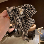 1 tk Plaid Pearl Big Bow juukseklamber naistele elegantne hobusesaba juukseklamber LXY
