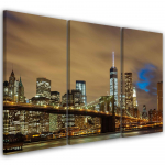 Kolmeosalise pildiga l&otilde;uenditr&uuml;kk New York Skyline USA Manhattan Brown 60x40 beež