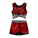 Lastele, t&uuml;drukutele, l&auml;ikivate litritega k&auml;rbitud topp l&uuml;hikeste p&uuml;kstega Moodne dž&auml;ssitantsu kost&uuml;&uuml;m, tantsur&otilde;ivaste komplektid 13-14 Years punane