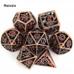 7 tk vaskpunane p&ouml;&ouml;rlev ts&uuml;klon metallist t&auml;ringud &otilde;&otilde;nes metallist mitmetahuline t&auml;ringukomplekt, mis sobib rollim&auml;nguks RPG lauam&auml;ngu kaardim&auml;nguks punane