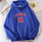Los Angeles 91 Team Uniform Printing Hoodies Meeste Sport Oversized dressipluus Vintage soe top Mugav fliisist kapuuts meestele S