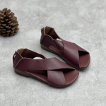 Johnature Peep Toe Flat Sandaalid Retro k&auml;sitsi valmistatud ehtsast nahast pehme tallaga mugavad hingavad naiste kingad 40