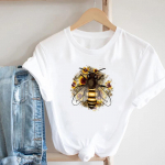 (Aasia suurus) Riietus Casual Tee Bee Lilleline Armas trend Armas moodne top T-s&auml;rk L&uuml;hikeste varrukatega naiste printimine Naine Naine O-kaelusega graafiline T-s&auml;rk S