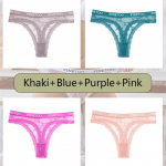 FINETOO 4tk Seksikad naiste pitsist bikiinip&uuml;ksid Madala v&ouml;&ouml;kohaga kirjaga aluspesu stringid naiste G-string l&auml;bipaistvad hingavad intiimsed riided L