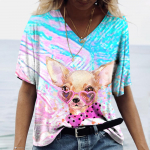 Suvine uus naiste T-s&auml;rk Animal Harajuku 3D Prindiga Mood V-kaelusega l&uuml;hikeste varrukatega Kvaliteetne Suurem&otilde;&otilde;tmeline T-s&auml;rk Naiste Topid Teesid 4XL