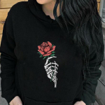 Skeleton Hand ROSE kapuutsid Loved Halloween Hoody Rtistic Rose V&Auml;RVILINE džemprid Naiste mood vabaaja grunge esteetilised puuvillased topid S must