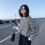 Pusad Naised Harajuku Gooti triibuline puuvillane kapuuts Riided S&uuml;gisene pikkade varrukatega lahtised Kawaii Korea &otilde;huke kampsun kpop Topid S must