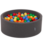 KiddyMoon 90x30cm/300 palli Pallid 7cm / 2,75 tolli baby vahtplastist palliauk valmistatud eu-s, tumehall:kollane/roheline/sinine/punane/oranž 90x30cm/300 balls