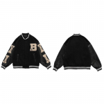 Pesapallipommitaja jope Naiste hiphop Harajuku Bone Letter Patchwork Nahkjakid T&auml;navar&otilde;ivad Meeste Unisex XL must