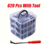 620 tk. Auto Push Piumper Kinnitusklambrite Komplekt, Poritiibade kaitseraua klambrid ja k&otilde;ige populaarsemad suurused Auto Push Piumper kinnitusklambrite komplekt 620 Pcs With Tool