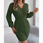 Moodne kootud Twist Lantern varrukatega kampsun Kleit V-kaelusega n&ouml;&ouml;biga Elegantne peokleit Naiste Slim Fit &uuml;hev&auml;rvilised kudumikleidid 29891 S hall v&auml;rv