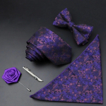 Meeste lipsukomplekt pol&uuml;estrist žakaarkootud lillet&auml;ppidega kikilips peigmehe &auml;ri pulmapeole