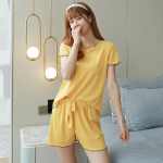 Naised Ice Silk Pidžaama L&uuml;hikesed varrukad l&uuml;hikeste p&uuml;kstega Kaheosaline &uuml;likond Korea stiilis Klassikaline S&uuml;gisene Sweet Ins Stiil Lahti vaba vabaaja &scaron;ikk kodukandmise trend M sinine