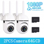 200 W 5 GHz ja 2,4 GHz Wi-Fi IP-kaamera HD 1080P IR t&auml;isv&auml;rviline &ouml;&ouml;n&auml;gemise turvalisus v&auml;litingimustes traadita seirekaamera AI inimese j&auml;lgimine (1/2/4 tk) 2PCS UK plug+2*64G valge