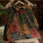 Johnature naiste vintage printiga lilleline pullover Parkid, alla keeratud krae pikkade varrukatega talvemantlid, soojad lahtised pargid One Size tumeroheline v&auml;rv