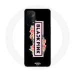 &Uuml;mbris Oppo A74 5G Blackpink K-popi grupi logoga must roosa must taust