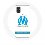 Valge taustaga &uuml;mbris Samsung Galaxy A51 5G Olympique de Marseille logo jaoks