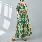 L&uuml;hikeste varrukatega Suures suuruses puuvillased vintage lillelised kleidid naistele, vabad ja pikad suveks