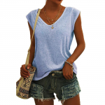 Naiste V-kaelusega T-s&auml;rk vabaaja korgiga varrukatega vest, massiivne avar pluus, istuv paaki L