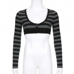 Y2K Vintage Triibuline Crop Top Casual N&ouml;&ouml;biga O-kaelusega Pikkade Varrukatega Kardigan T-s&auml;rk Retro Harajuku Grunge Super-l&uuml;hikesed Smock Top T-s&auml;rgid S must