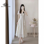 Prantsuse stiilis valge haldjakleit naiste suvine uus &uuml;hev&auml;rviline volangidega printsesskleit &otilde;rn pikk kleit XL