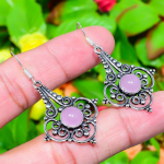 Natural Rose Quartz Gemstone Handmade 925 Sterling Silver Earring 1.97 l8l27