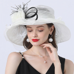 Organza karnevalim&uuml;ts naiste laia &auml;&auml;rega Kentucky Derby m&uuml;tsid naistele, v&otilde;rksulelilledega Wedding Bride Church Fedora S（54-56cm） valge