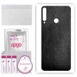apgo Protective Skin Sticker for the back compatible with Huawei Y7p, Wrap Film, Foil, Vinyl - Pattern Black Leather