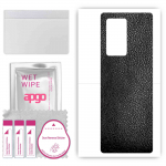 apgo Protective Skin Sticker for the back compatible with Samsung W22 5G, Wrap Film, Foil, Vinyl - Pattern Black Leather