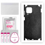 apgo Protective Skin Sticker for the back+sides compatible with Samsung Galaxy M53 5G, Full Wrap Film, Foil, Vinyl - Pattern Black Leather