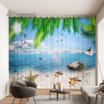 3D Maldiivia merevaatega kardin Pikendatud ruum Ranna merevaatega kardin Egeuse mere kardin Kohandatud 2 paneeli Elutuba K&ouml;&ouml;k Magamistuba Small(W50H50cm)-2&Rod Pocket