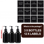 500 ml k&auml;te- ja n&otilde;udepesuseebi dosaatorikomplekt, korduvt&auml;idetavad &scaron;ampoonipudelid koos pumbaga ja siltidega Bright black-Set 4