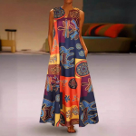 Vintage Print pikk kleit naistele V-kaelusega varrukateta k&otilde;rge v&ouml;&ouml;kohaga maksikleit taskuga Suvine hingav kerge pehme kleit Puhkuse t&ouml;&ouml;kleit S