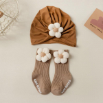 Karu vasts&uuml;ndinud m&uuml;tsi sokkide komplekt Puuvillane imikute turbanim&uuml;ts Beebi nokam&uuml;ts t&uuml;drukutele poistele Aksessuaarid V&auml;ikelapse m&uuml;ts Laste sokid 0-2 a S 0-1Y pruun