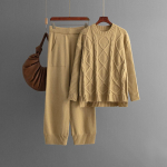 S&uuml;gis-talv laisk tuul lahtine k&otilde;rge kraega pullover, naiste &uuml;hev&auml;rviline pikkade varrukatega sviiter, kootud laia s&auml;&auml;rega p&uuml;ksid, kaheosaline komplekt One Size khaki