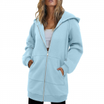 Naiste t&otilde;mblukuga kapuuts pikkade varrukatega kapuutsiga kampsunid taskud jakk mantel naistele L sinine