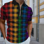 Meeste s&auml;rk Polo vabaaja lukuga l&uuml;hikeste varrukatega mood vaba t&otilde;mblukuga suvine kevadine tavaline istuvus geomeetrilise dopamiiniruudustikuga 3D prindiga s&auml;rk XS punane