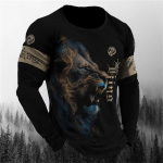 Lion Animal Pullovers Meeste kevad-s&uuml;gis &uuml;mmarguse kaelusega pikkade varrukatega meeste spordir&otilde;ivad plusssuuruses Vintage 3D printiga kapuuts S