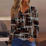 Naiste T-s&auml;rgi n&ouml;&ouml;biga pikkade varrukatega igap&auml;evane n&auml;dalavahetuse mood V-kaelusega tavaline topp M pruun