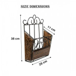 Seinakinnitatav riiul ajakirjadele, ajalehtedele ja raamatutele, valmistatud puidust ja sepisrauast, k&otilde;rgus 38 cm. Seinakinnitatavad ajakirjahoidjad.